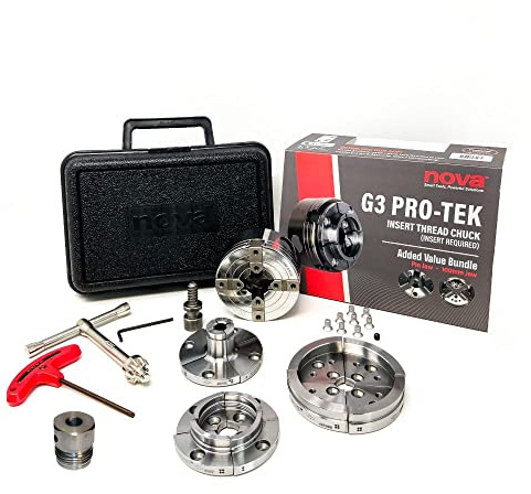 Nova Pro-Tek 48296 G3 Wood Lathe Chuck Kit with 3 jaw sets (2 Standard, 4 Bowl Jaws, and 1 Pin Jaws) insert version (with ISNS 5/8 Plainbore (Shopsmith) insert)