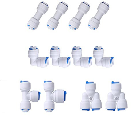 6,35 mm Außendurchmesser, 10 Stück, Schnellverbindung, zum Anschluss für Wasserkehrosmose-Systeme, Wasserschlauch-Armatur (4 l + 4 I + 2 T + 2 Jahre)