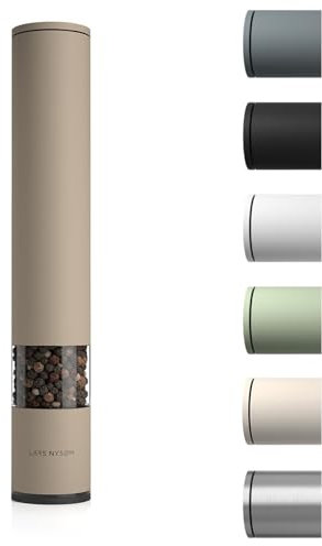 LARS NYSØM Salz Pfeffer Mühle manuell groß (28,8cm) mit einstellbarem Keramik-Mahlwerk von grob bis fein I Design Gewürzmühle (1 Stück) (Taupe Brown)