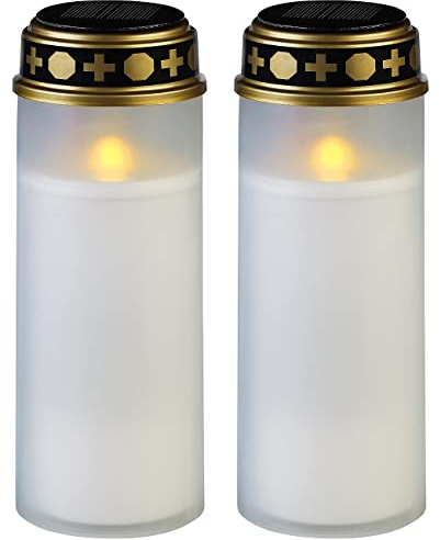 PEARL Solar Kerze Grab: 2er-Set große Solar-LED-Grablichter mit Dauerlicht, weiß (Grablichter für Laterne, Laterne für Friedhof, Flamme)