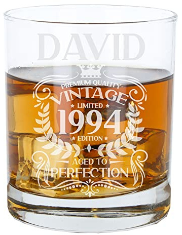 Always Looking Good Personalised Birthday Gift for Men Vintage Any Year Aged to Perfection with Name Engraved Whiskey Glass Present for Birthday Etched Whisky Bourbon Scotch Lowball Tumbler Glasses