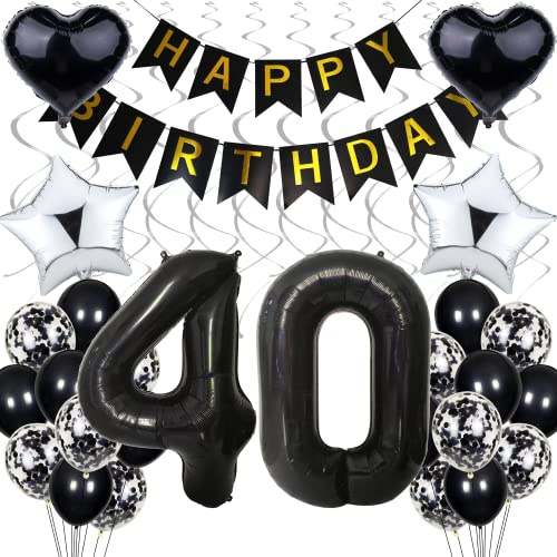 Luftballon 40. Geburtstag Dekoration - Schwarz Weiß Party Deko für Männer und Frauen - Silber Geburtstagsdeko