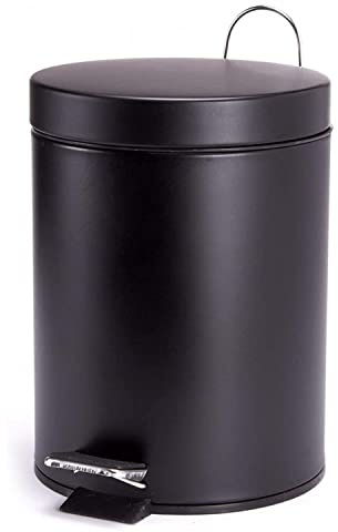 TIENDA EURASIA - Papelera de Baño con Pedal, Papelera Oficina con Cubo Extraible, Papelera Escritorio Fabricada en Acero Inoxidable, Papelera de 3l, Cubo de Basura de ø17 x 25 cm (Black)