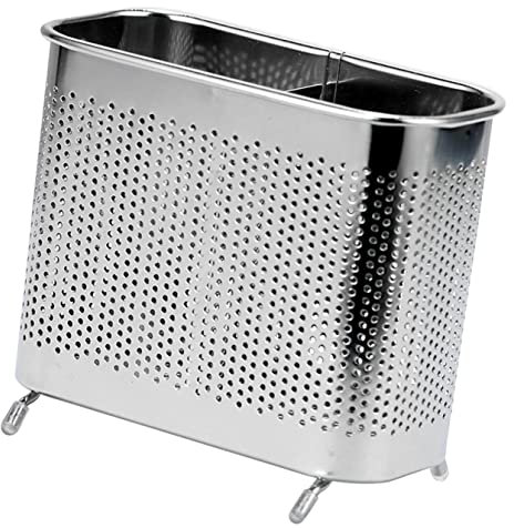 Veemoon Porte-Couverts en Acier Inoxydable 304 Double Compartiment, Support Égouttoir Amovible, Organisateur De Baguettes pour Ustensiles Cuisine, Boîte à Couverts Compacte pour Rangement Domestique