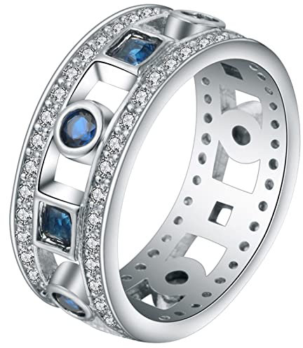 Aotiwe Freundschaftsringe, Freundschaftsringe Beste Freundin Hohler Runder Asscher Zirkonia Silber Blau Größe 60 (19.1)