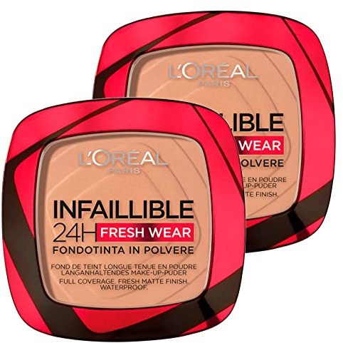 L'Oréal Paris Infaillible 24H Foundation, Puder, Fresh Wear, wasserdicht, ultra-deckend, langanhaltend, mattierend und atmungsaktiv, Farbe 220 Sand – 2 Kosmetika