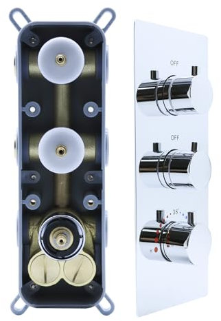 Drettyer Thermostatventil mit 2 Funktionen, 3 runde Knaufventile, Körper kann das Wasservolumen kontrollieren und gleichzeitig arbeiten, verdecktes Messing, Badezimmer-Ersatz, grob (Chrom, 2-Wege)