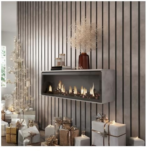 Skraut Home | Caminetto elettrico LED | Effetto Fiamma Realistico | 107x38x25cm | Soggiorno - Sala da pranzo | Camino elettrico | Stile moderno | Cemento