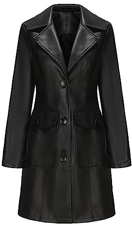 Veste En Cuir Femme Mi Longue Manteau à Manches Longues Chic Et Elegant Blouson Moto Femme Grande Taille Blouson Biker Cuir Femme Veste De Travail Manteau Pluie