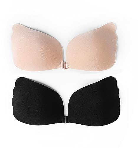 YEJAHY Paquete de 2 Sujetadores Push up para Mujer, Sujetador Adhesivo Invisible sin Tirantes, Sujetador con alas Adhesivas, para Boda, Fiesta, Vestido sin Espalda y Uso Diario (A)