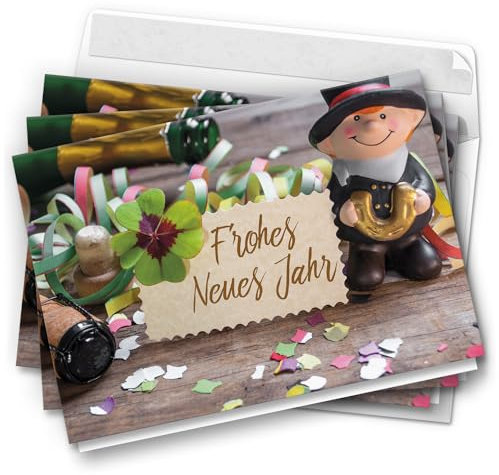 10 Neujahrskarten Grußkarten 2025 Neujahr Silvester - Klappkarten mit Umschlägen - Neujahrsgrüße Frohes neues Jahr Schornsteinfeger