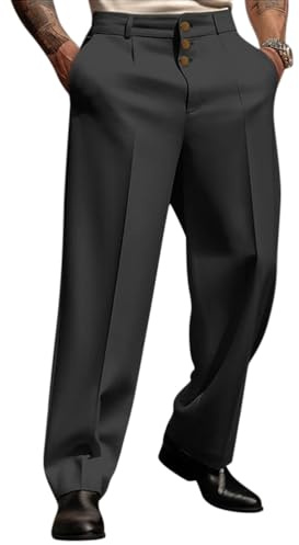 Oanviso Pantalon de Costume pour Homme Business Formelle Pants avec Plis et Poches Couleur Unie Pant de Régulier Ajustement à Utiliser au Bureau, au Commis de Magasin B Noir L