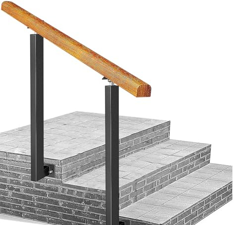 Side-Mounted Handrail for Outdoor Step, Fits 2 or 3 Steps, Wooden Hand Rails for Home Garden Corridor Lofts Decking Rail with 0°-270° Adjustable Angle Brackets and Wall Fittings, Safety Grab Bar (Col