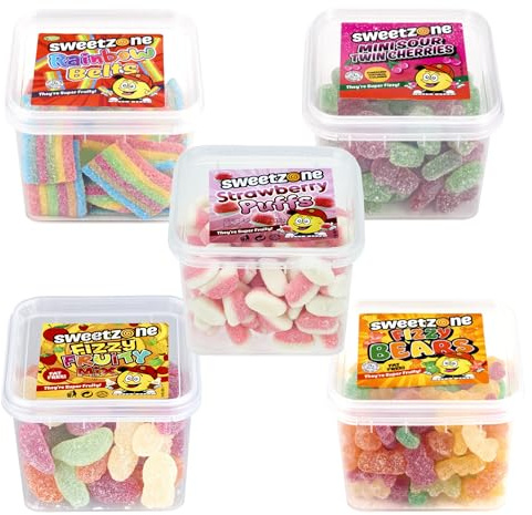 Sweetzone Assorted Gummy Tubs 170g x5 | Assorted gummy variety pack, Halal soft sweets, 5x170g tubs, party pick and mix for kids and adults