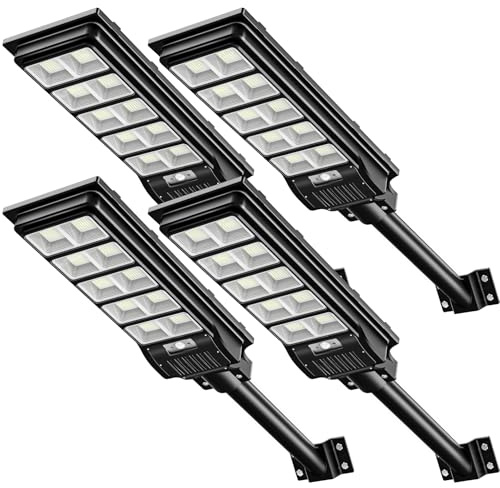 papasbox 4 Stück 500W LED Solar Straßenlaterne mit Fernbedienung | Solarbetriebene 6500K Straßenlampe Wandleuchte mit Bewegungsmelder Sensor | Außen Wegeleuchte im Freien Straßenleuchte