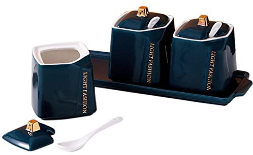 Sucrier en céramique avec couvercle et cuillère, 3 lots de pots à sucre, pots à épices, pots à sel, pots d'assaisonnement, pots à sucre en céramique colorés, gris, 3 lots (couleur : gris, taille : 3 l