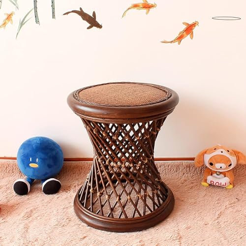 GYDUHYE Hochwertiger Rattan-Hocker, rustikaler Multifunktions-Holzakzent-Hocker, Beistelltisch für den Außenbereich, Garten, handgewebter Weiden-Ottoman-Fußhocker