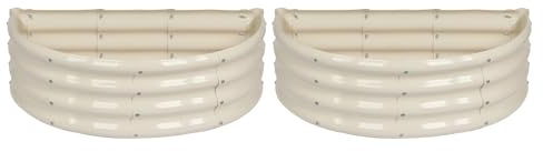 Harbour Housewares Raised Garden Bed - Ivory - 95 x 45cm - Semi-Circle - Pack of 2 - Bottomless Galvanised Steel Metal Planter Box for Growing Outdoor Plants, Vegetables, Flowers and Herbs