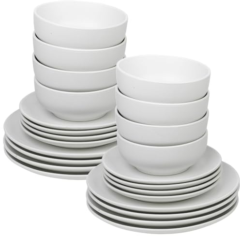 Queensway Home & Dining 16 or 32 Pcs Stone Ceramic Dinnerware of Crockery Plates Bowls for Dining Set | Dishwasher Safe, Dessert, Pasta, Salad Plates with Bowls - 4 Solid Colour Elegant Tableware Set