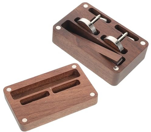 KITANDOVE Holzbox Für Manschettenknöpfe Mit 2 Fächern Aufbewahrungsbox Für Krawattenklammern Tragbarer Organizer Für Schmuck Präsentationsbox Für Herren Und Damen