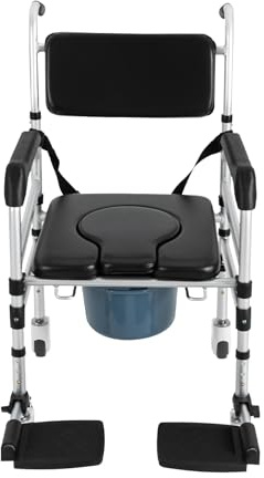Toilettenstuhl für Senioren mit Rollen, Badezimmerrollstühle, Nachtstuhl für Senioren, Duschstuhl mit Rollen für Behinderte, Höhenverstellbar, 160kg Maximale Tragfähigkeit