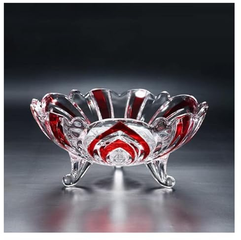 MPMPM Large Glass Crystal Fruit Bowl Candy Bowl Serving Bowl Decorative Bowl Home/Office Multipurpose Tray Crystal Eco-Friendly Glass Bowl, 24Cm,Red(Red)