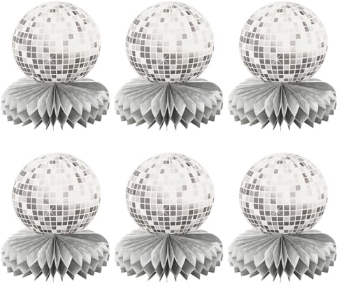 Lot de 6 boules à facettes décoratives pour fête - Boule à facettes 4D - Argenté - Décoration de table d'anniversaire - Nid d'abeille - Accessoire de scène - Mariage - Festival de musique