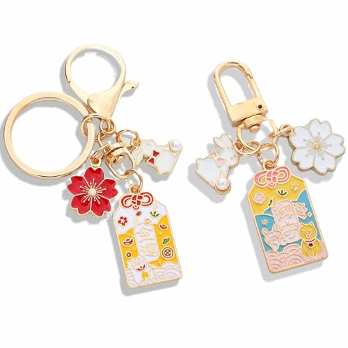 Hoshisea 2 Stück Sakura-Schlüsselanhänger, Glücksbringer Anhänger, Japanischen Stil Maneki Neko Schlüsselring, Für Geldbörsen, Schlüsselanhänger, Geschenke