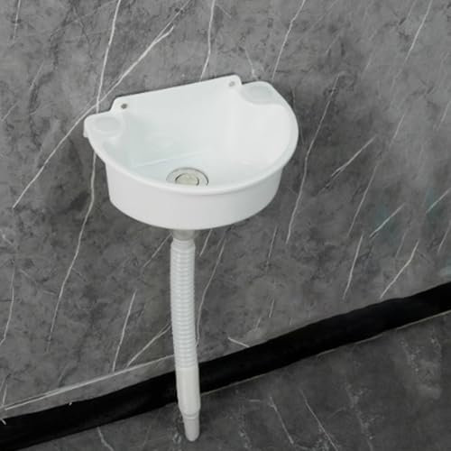 XRB2050 Lavabo de Pared de Resina Semicircular, 30x21x10.5 cm Tamaño Pequeño para Guardarropa, Aseo de Invitados, Lavadero y Garaje - Blanco 75cm Desagüe