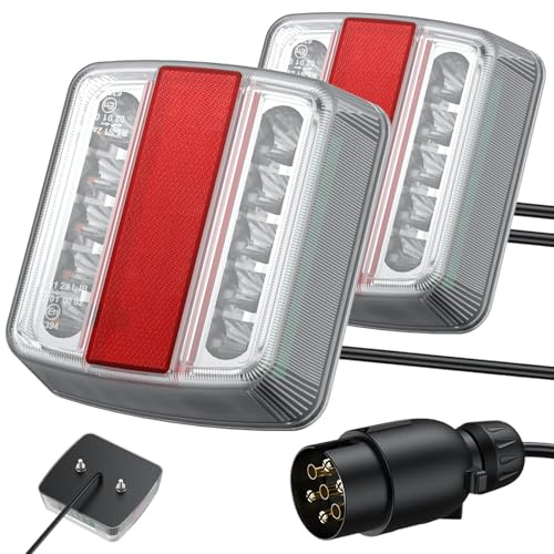 AUTOUTLET Feux Arrière Remorque Feux de Remorque Montage à Vis Câble de 7,5m 7 Broches 18 LEDs Super Claires avec E Mark E11 pour La Circulation Routière pour Camping-Car Camion Poids Lourd Tracteur