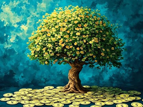 5D Diamond Painting Geldbaum Diamant Painting Bilder Kinder, Diamond Painting Erwachsene, DIY Diamantmalerei Basteln Bilder Geschenk Mädchen Weihnachten Halloween Home Wand Dekor 120x90cm B-8536