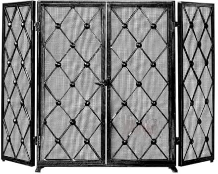 Genérico Mampara de Chimenea Plegable de 3 Paneles para Estufa de leña con Puertas, Malla Protectora Decorativa para Chimenea, Panel a Prueba de bebés, Herramienta para Chimenea, leña y chispas (bron
