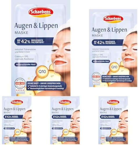 Schaebens Augen & Lippen Maske reduziert Falten, glättet und strafft mit Jojobaöl, Q10 und Panthenol für alle Hauttypen (Packung mit 5)