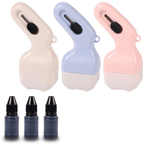 BOXOB 3pcs Tampon de Protection d'Identité avec 3 Recharges d'Encre, 2 en 1 Ouvre-Boîte et Protection Contre le Vol d'Identité et Confidentialité Rouleau Sécurité pour Tampons Confidentiels