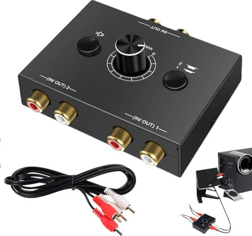 Huybaa Adaptador de Audio Estéreo de RCA Bidireccional Convertidor de Audio de L -R con Botón de Volumen Divisor de Audio con Cable de Audio de RCA para Ordenador Sonido Auriculares Móvil