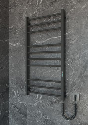 Elna Scaldasalviette Nero 180W - Elettrico 1010x530mm - Acciaio Inox Opaco - Riscaldamento a parete con termostato e timer - IP44 - Radiatore di design per bagno moderno