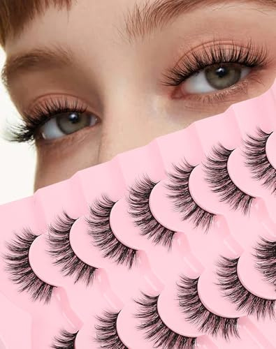 Lashes False Eyelashes Natural Look Fluffy Mink Lashes Doll Eyelashes Thick Faux Mink Eyelashes C Curl Fake Lashes 14MM 7 Pairs