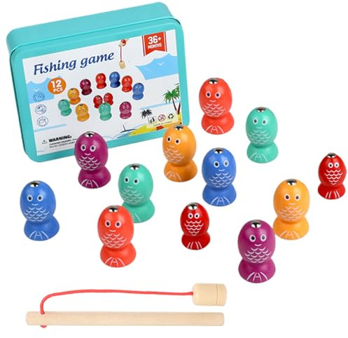 Genérico Juego De Pesca Magnético para Niños - Juego Educativo De Peces - Juego Sensorial De Madera para Desarrollo De Habilidades Motoras Finas En Niños De 2 A 6 Años para Aula Preescolar Interior