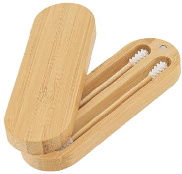 Tendance – Bambusbox für Wattestäbchen (2 Stück), wiederverwendbar, aus Silikon/Bambus, für Bad und Wellness