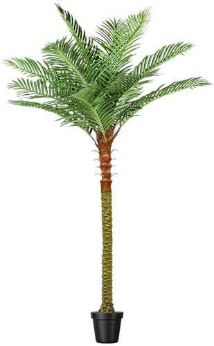 Jocoevol Fake Palm Tree, 8ft Artificial Phoenix Palm Tree Tall Tropical Tree with Adjustable Leaves & Planter, Outdoor Indoor Faux Trees for Living Room/Patio/Poolside/Yard Decor