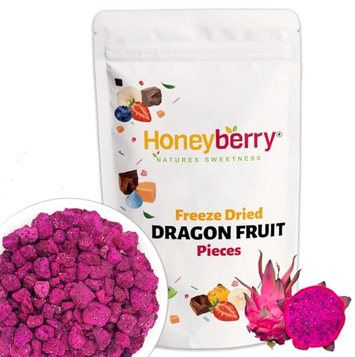 Freeze Dried Dragon Fruit Pieces 250g - Red Pitaya Chunks Premium Superfood - Natural Tropical Snack for Smoothies, Baking & Cocktail Garnish - No Added Sugar Vegan
