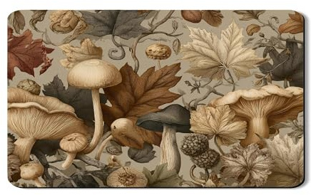 Mushroom Dish Drying Mats For Kitchen Counter, Rustic Autumn Absorbent Rubber Dish Rack Mat, Vintage Botanical Drying Pad For Coffee Bar Protector 12x20 Inch