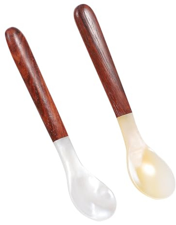 COLLBATH Cucharas de Café con Forma de Concha y Mango de Madera, Diseño Creativo y Pack de 2 Piezas para Utensilios de Cocina y Aperitivos Varios estilos