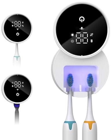 OQIMAX Zahnbürste Sterilisator mit LED Anzeige, UV Desinfektionsbox mit Sensor Tragbare Zahnbürstenhalter für Reisen und Familie | Wandmontage | Wiederaufladbare(Weiß)