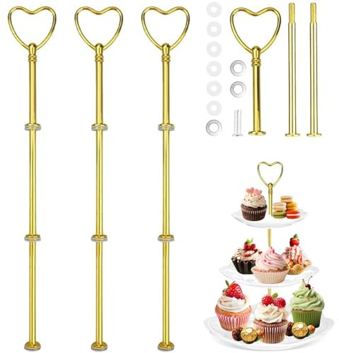 Lansls Etageren Stangen Set Gold 3 Stück Etagere Bausatz Stäbe, Metallstange Etageren 2 Bis 3 Etage, Vintage Etageren Bausatz Für Geburtstag Hochzeitstorte Dessertdisplay