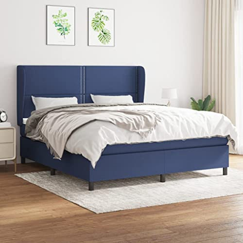 Tonture resårsäng med madrass, blå 180 x 200 cm, tygöverdrag, höjdjusterbar sänggavel, fickfjädermadrass för vilsam sömn