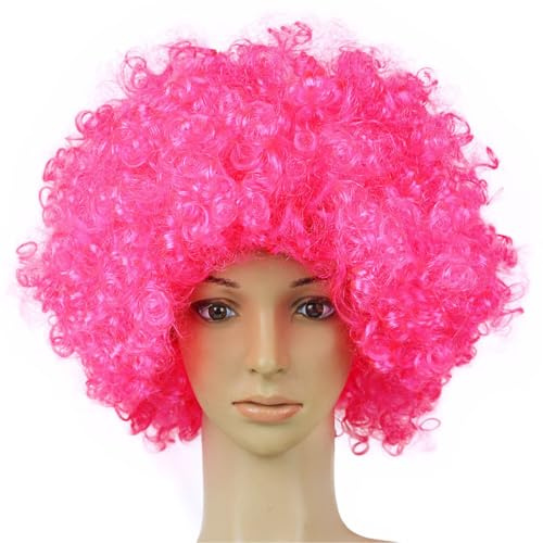 Fesnova Lockige Perücke Pink,Afro Perücke Damen Pink,Clown Perücke Damen für Kostüm Party Accessoire, Voluminös Gelockt,Karnevalsaccessoires,Faschingskostüme,Disco