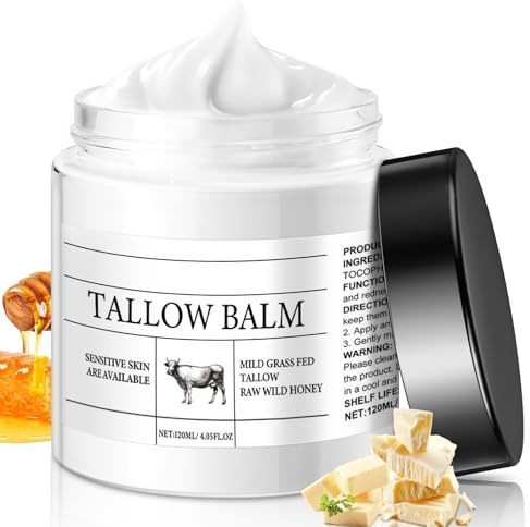Beef Tallow Skin Care, 120g Tallow And Honey Balm, Whipped Tallow Face Cream, Grass-Fed Natural Beef Tallow For Skin, Deeply Nourishing For Face & Body Moisturizer (N-White)