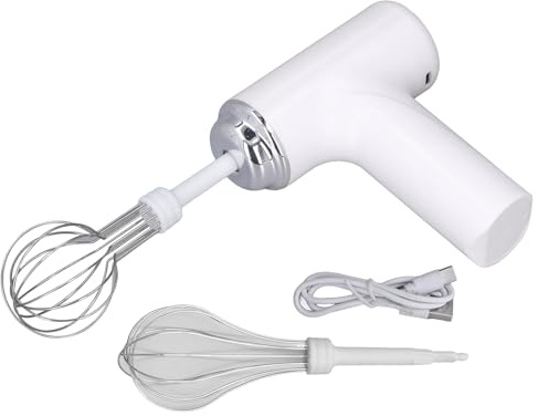 Sbattitore manuale senza fili, 3 modalità di velocità Sbattitore per uova Sbattitore elettrico portatile con 2 fruste rimovibili per montare o mescolare (Bianca)