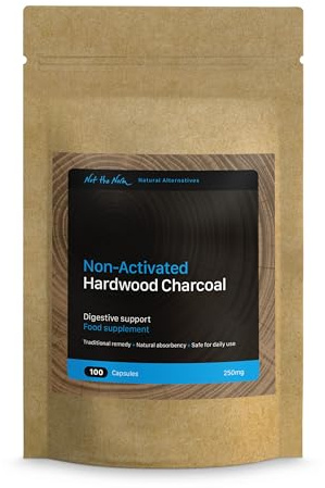 Pure, Non-Activated Hardwood Charcoal. Digestive Support. Suitable for Daily Use. NOT Activated or Medicinal. 100 Vegan Capsules
